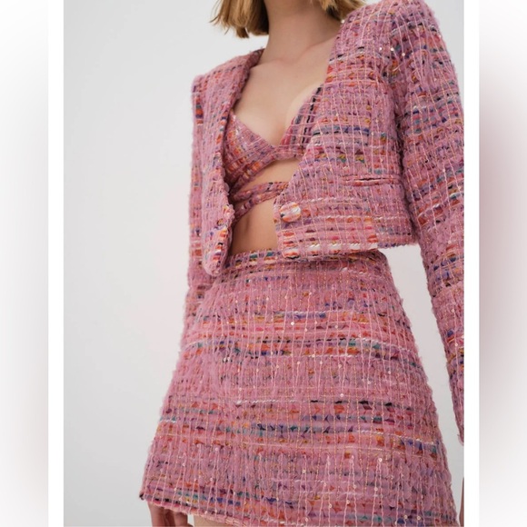 For Love And Lemons Jackets & Blazers - FOR LOVE & LEMONS Dionne Cropped Blazer + Skirt in Pink